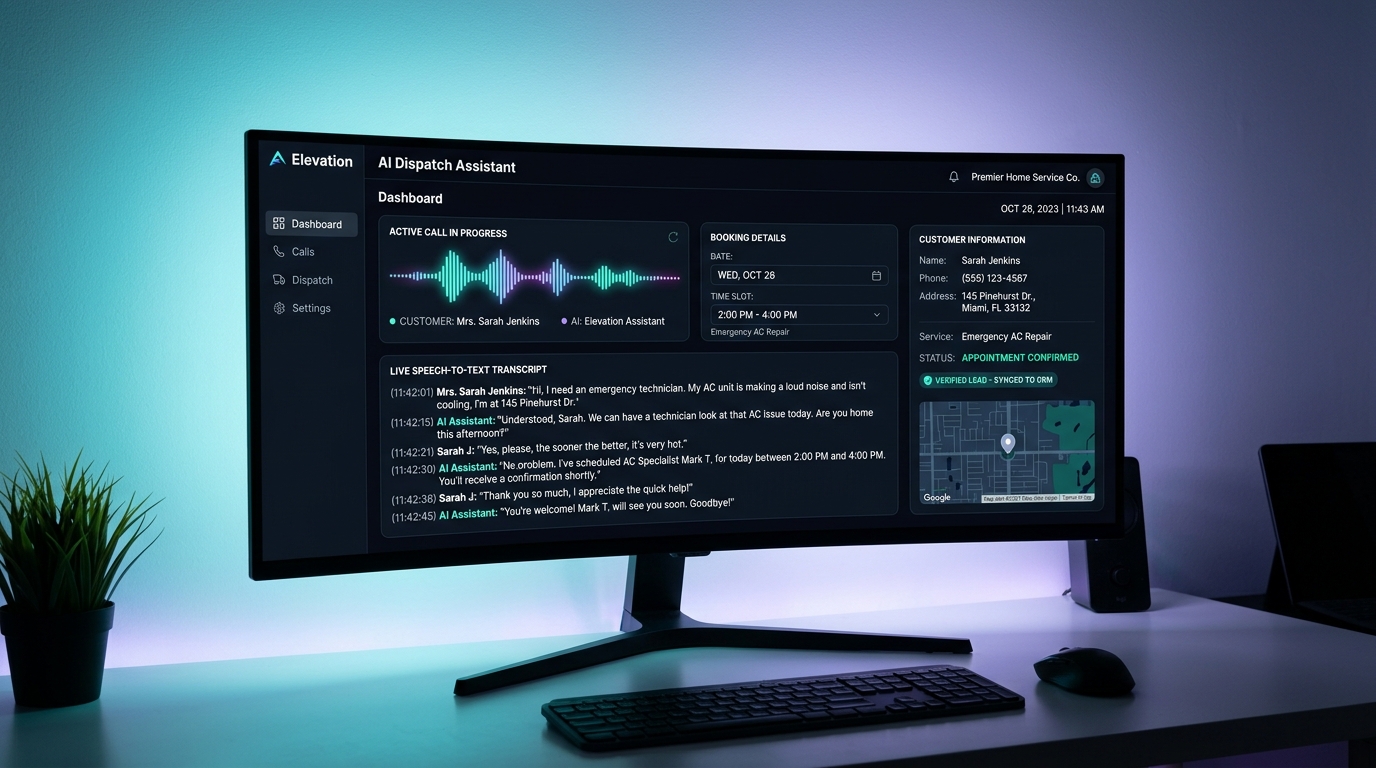 Elevation Creative 24/7 Bilingual AI Dispatch & Voice Assistant Mockup